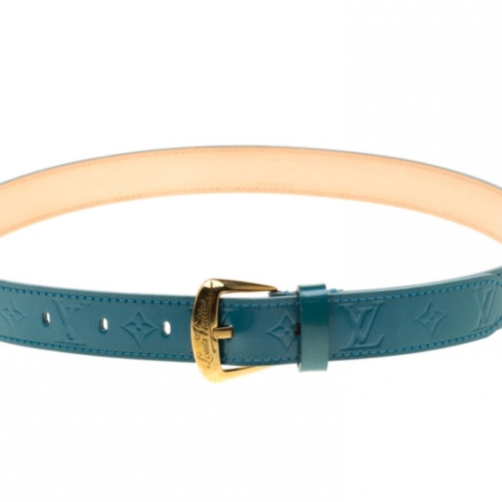 NEW; Louis Vuitton Phoenix 25MM Monogram Vernis patent leather belt in turquoise - Picture 6 of 15